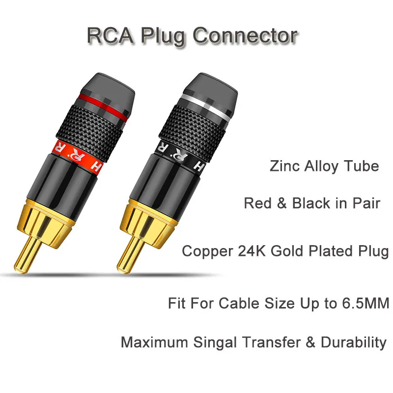 12 шт./лот RCA штекер разъем высокое качество Позолоченные пайки разъем динамик кабель провода разъем 6 пар красный+ черный