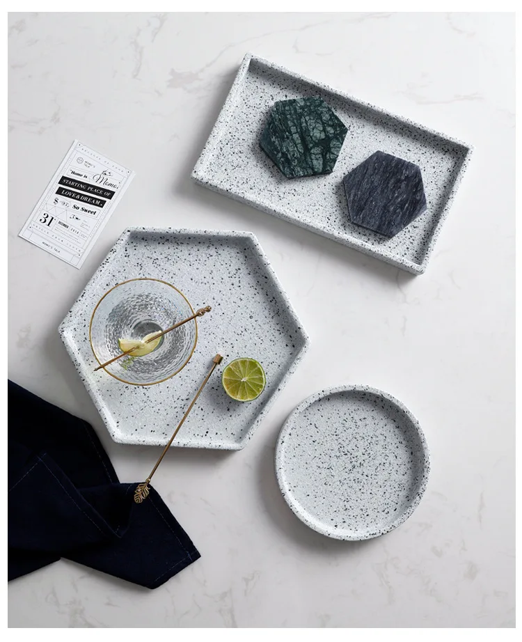 Ceramic Storage Tray High Quality Rice Spoon Porcelain Round Hexagon Rectangle Plate for Fruit Dessert Jewelry Organizer
