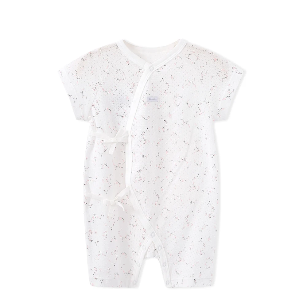 Balabala Infant Babys Short Sleeve Jumpsuit Newborn Baby Boys Girls 100% Cotton Romper One-Piece with Side Tie |