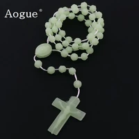 factory 7mm 5mm plastic rosaries low in dark plastic rose rosary beads luminous necklace catholicism prayer religious jewelry
