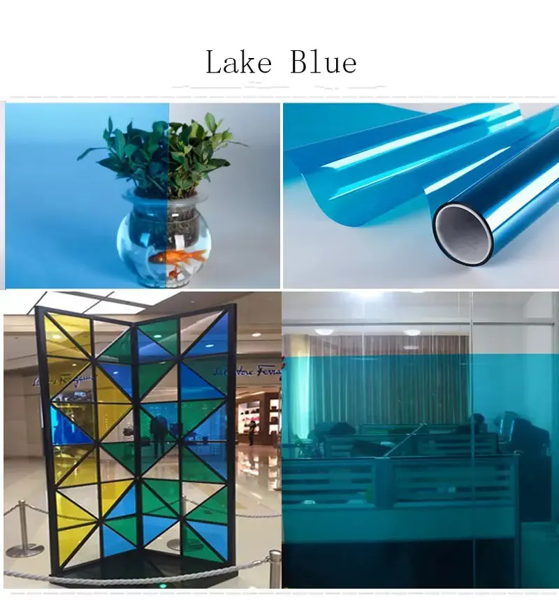 30x100cm Lake blue Витражная плёнка на стекла, окна наклейки Цветной изоляции солнцезащитный крем мембрана bi-Цвет прозрачный зеркальный клеящая стеклянная - Цвет: 30x100cm Lake blue