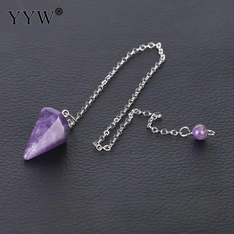 amethyst YYW мода тигровый глаз рейки маятник натуральный камень амулет лечебная подвеска-кристалл медитация шестиугольные маятники для мужчин и женщин - Окраска металла: amethyst