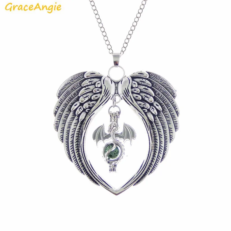 Цепочка-медальон GraceAngie с большими ангельскими крыльями жемчужинами бусинами