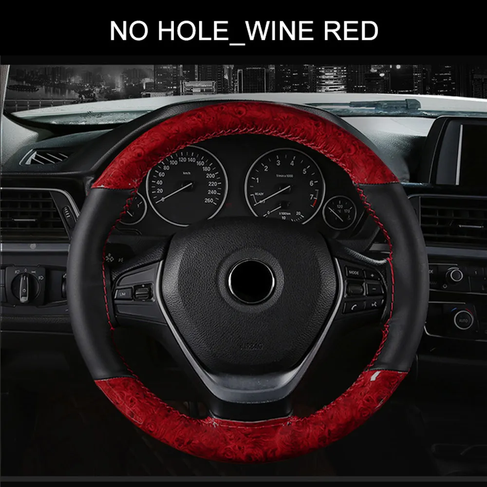 no hole-wine red Модные спортивные сшитые вручную чехлы на руль Роскошные автомобильные ручки Нескользящие износостойкие покрывала на руль с кристаллами персикового цвета - Название цвета: no hole-wine red