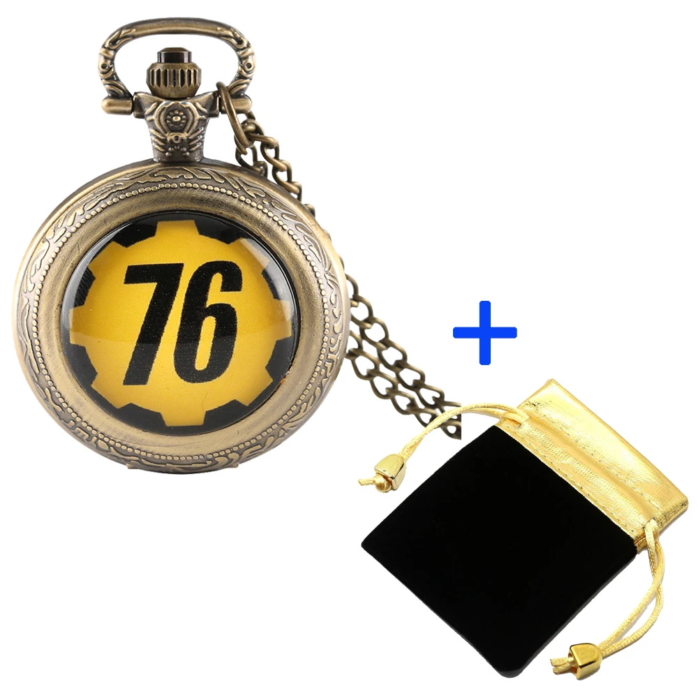 

Quartz Pocket Watch Retro Fallout 76 Power Armor Game Theme Clock Bronze Pendant Necklace Chain with Gift Bag for Children Gifts