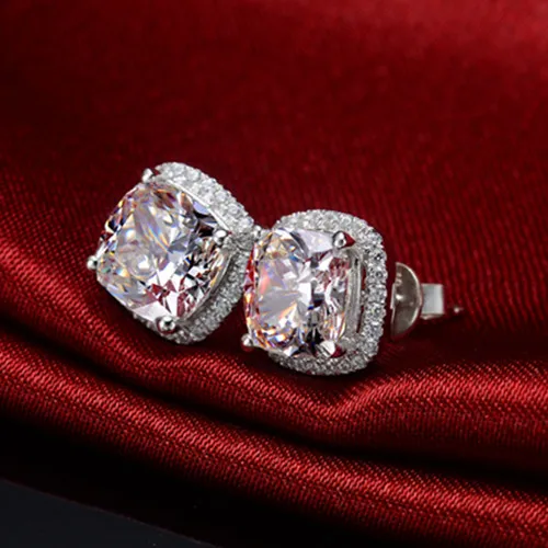 2Ct каждые 7*7 мм серьги гвоздики с искусственными бриллиантами свадебные