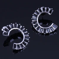 stylish half moon shape black cubic zirconia silver plated stud earrings v0184