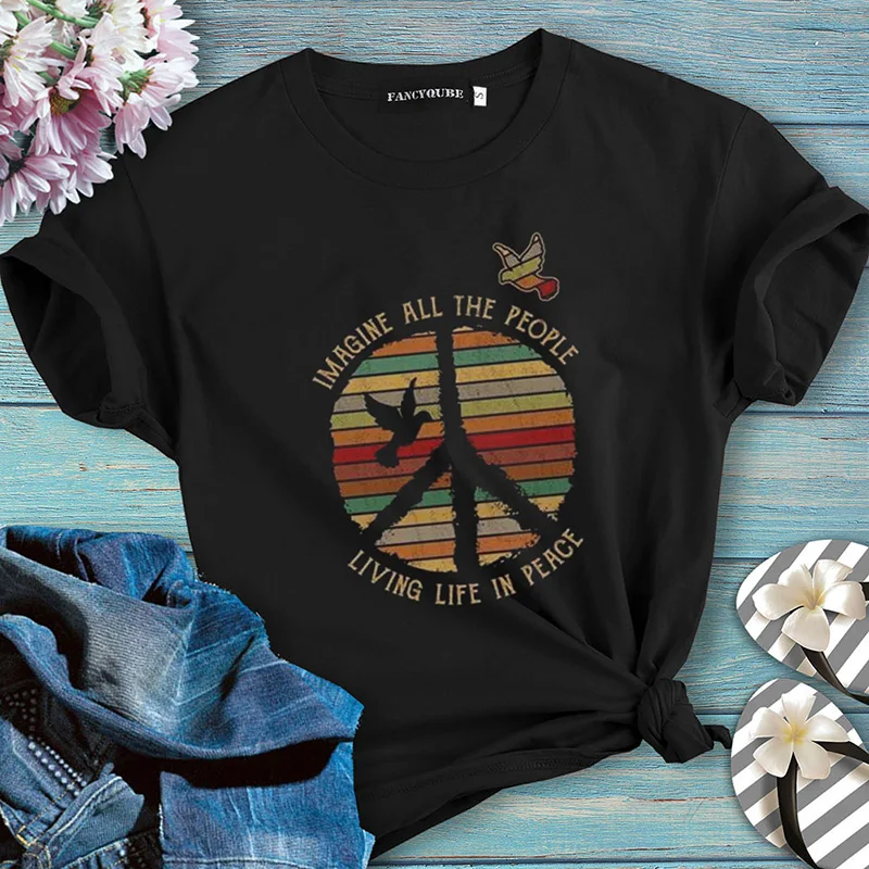 Женская футболка с надписью I'm Most peace love and светильник, женские летние свободные футболки, camiseta mujer S-XL