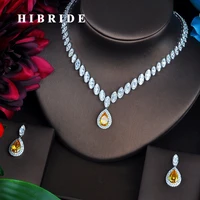 hibride luxury marquise cut cubic zirconia women jewelry sets yellow water drop set wedding dress accessories party gifts n 487