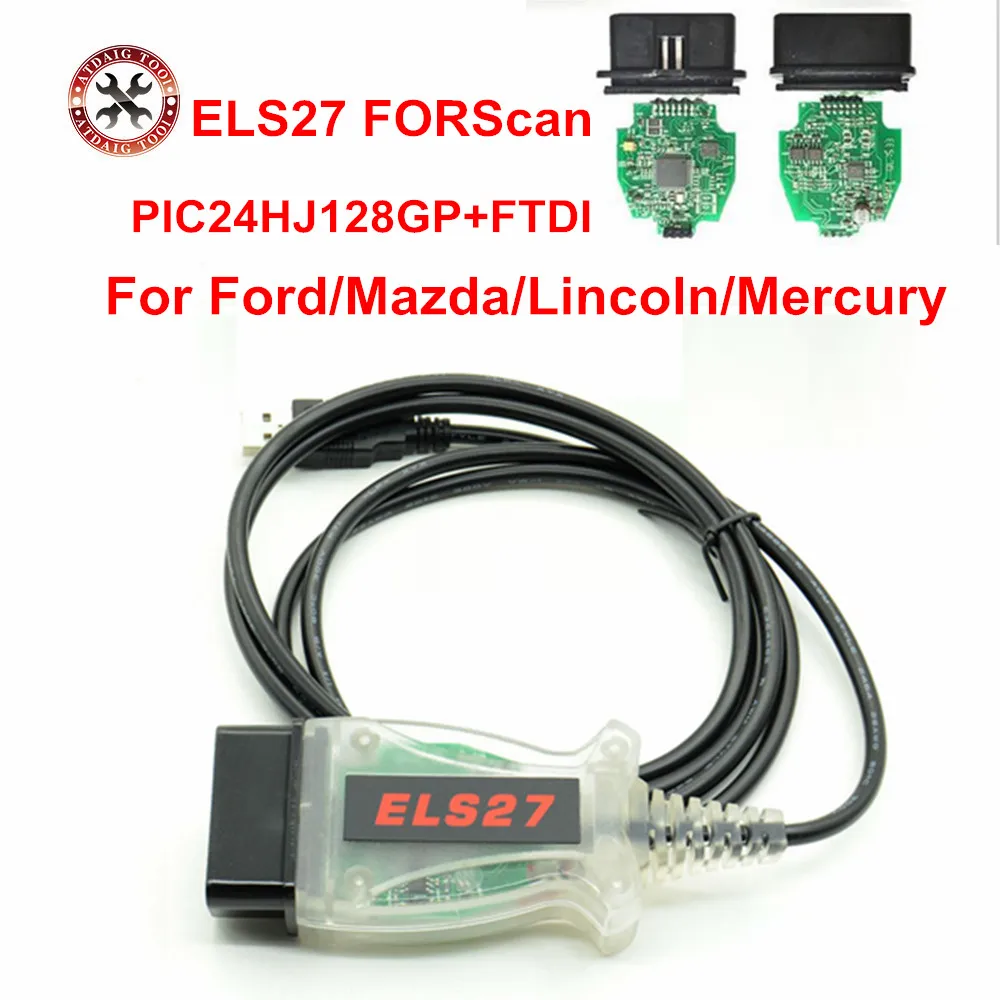 Адаптер диагностический ELS27 идентичный ELM327 и J2534 для разъема OBD2 с кабелем