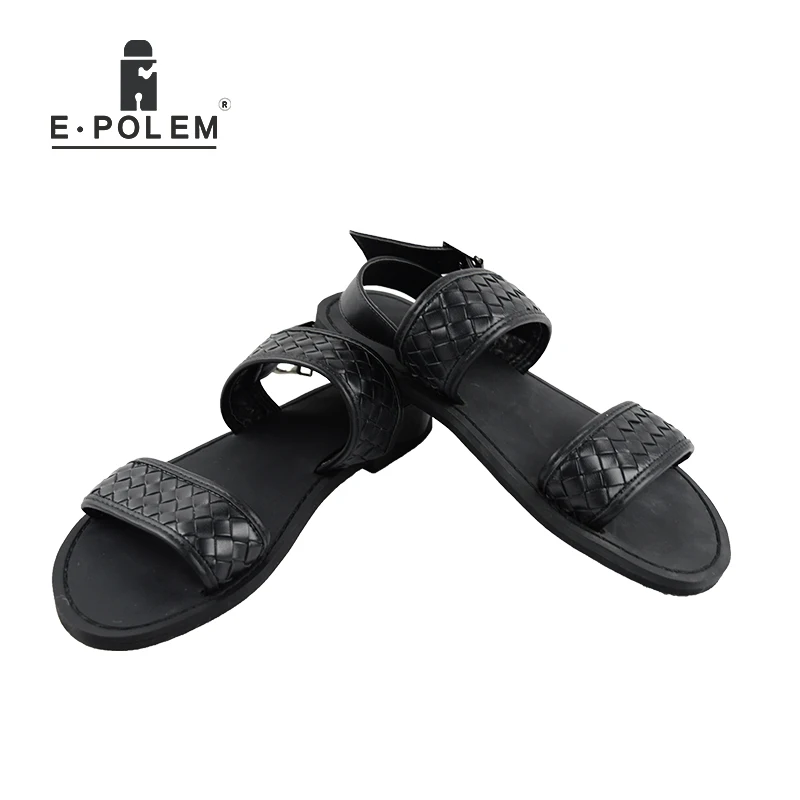 Мужские сандалии ручной работы черные плетеные дышащие римские модные