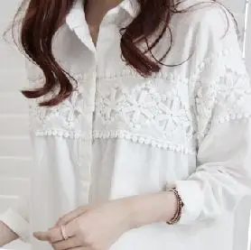 Korean Lace Patchwork Fashion Midi Loose Blouses Elegant Solid Full Sleeve Clothings Sexy Chic Button Casual blusas | Женская одежда