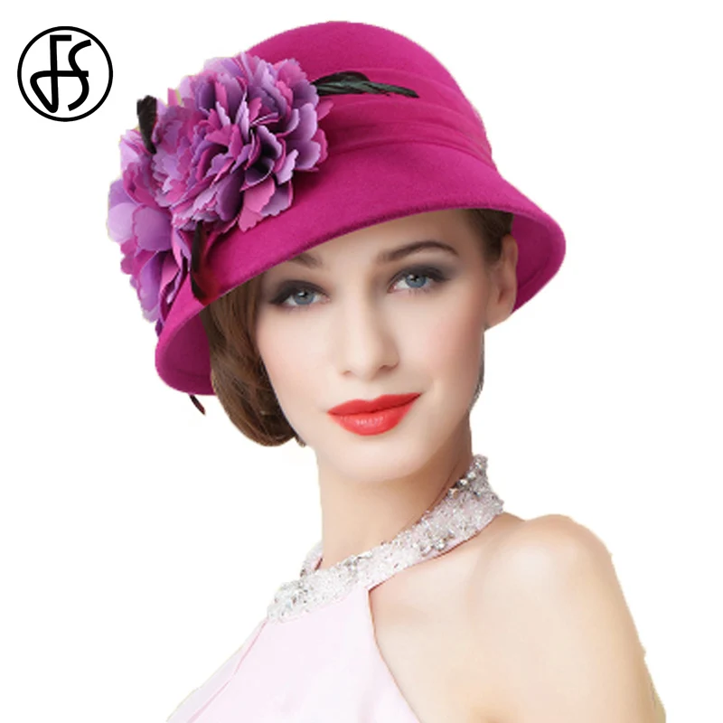 Женская свадебная шляпа FS элегантная розовая фетровая с широкими полями
