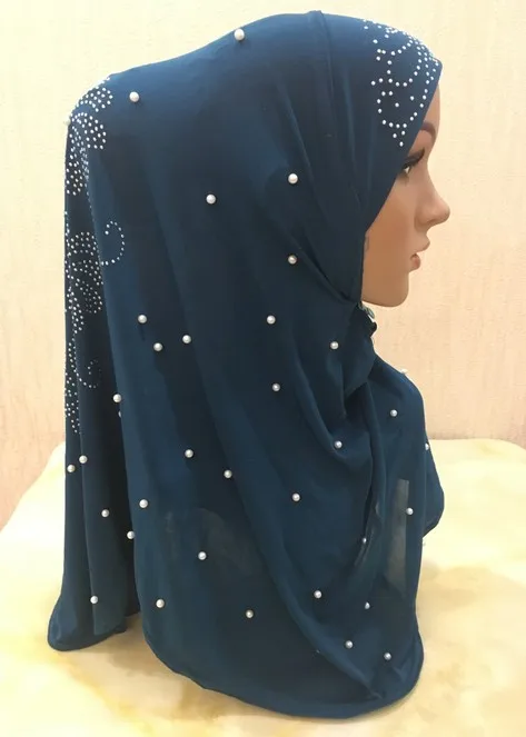 H1256 muslim one piece hijab scarf with stones and handmade pearls,mixed colors, fast delivery