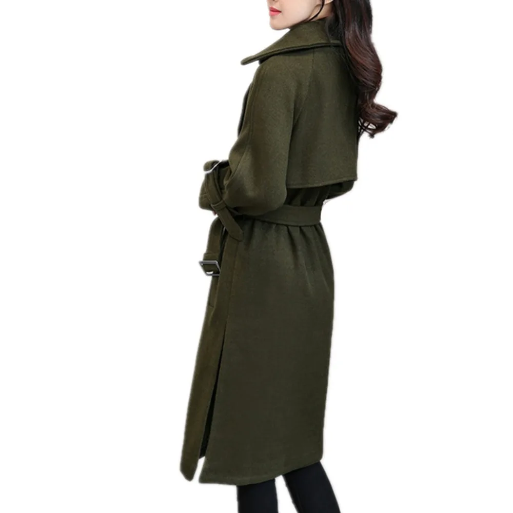 

Lisa Colly Spring Autumn Women's Wool Coat Overcoat New Fashion Long Woolen Coat Outwear Women winter warm belt jacket Coat