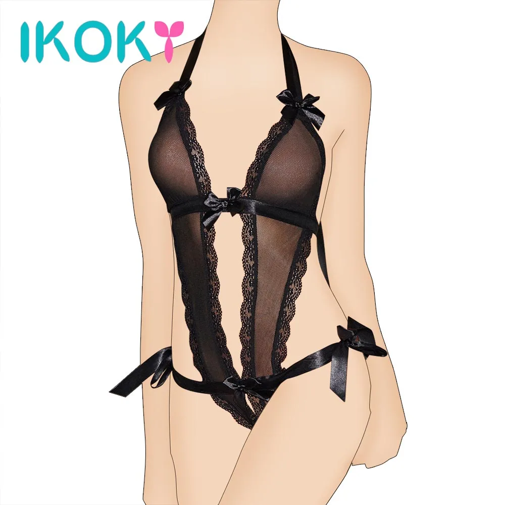 

IKOKY V-Neck Lace Sexy Lingerie Transparent Sleepwear Erotic Dress Costumes Temptation Open Crotch Adult Products One Size