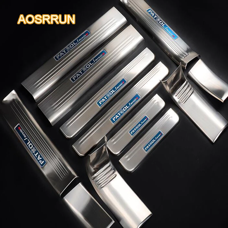 AOSRRUN, нержавеющая сталь, Накладка на порог, Накладка на порог, светодиодный, Накладка на порог, Накладка на порог, автомобильные аксессуары для Nissan Patril y62