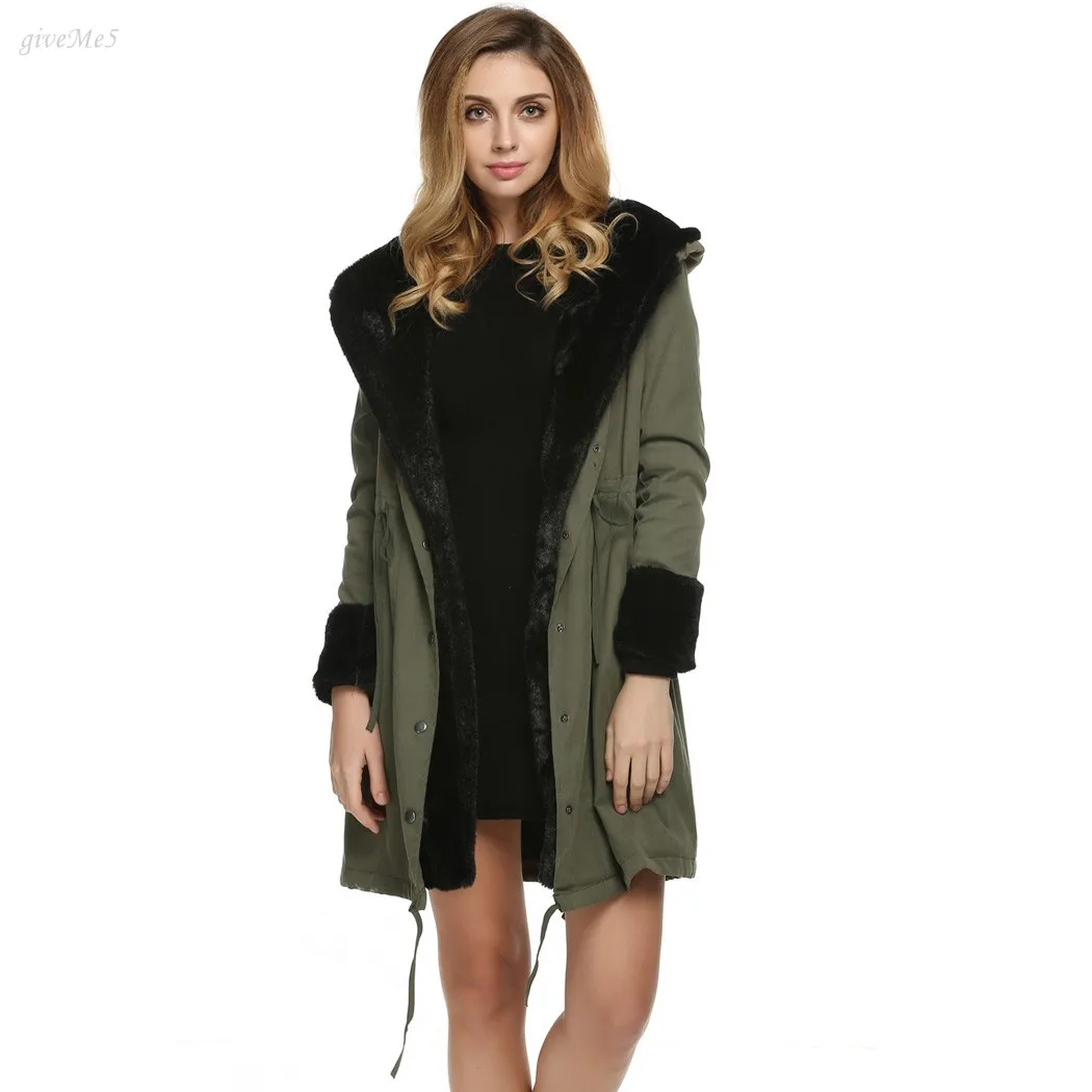 Роскошные Для женщин Искусственный мех пальто Повседневное капюшоном парка Дамы