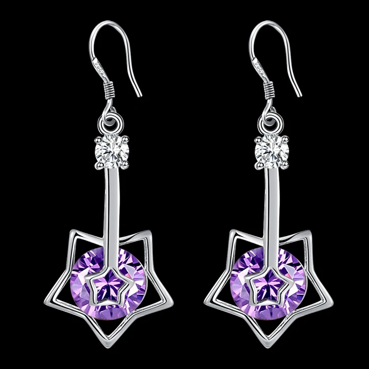 Темно-фиолетовый пентаграмма высокое качество серебряные серьги для женщин