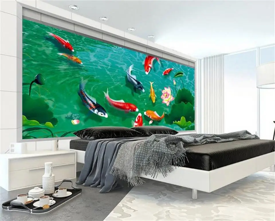 3d обои на заказ Фреска нетканые фото девять рыбок Лотос Ривер ТВ фон картина