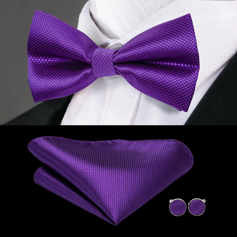 Hi Tie Классические фиолетовые галстуки бабочки для мужчин 100% шелковые