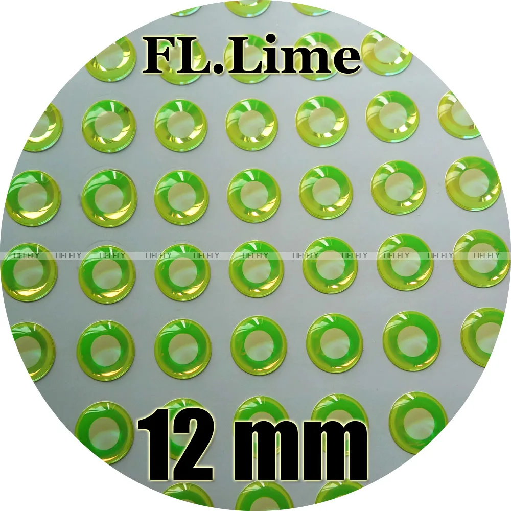 

12mm 3D Fluorescent Neon Lime (White Pupil) / Wholesale 250 Soft Molded 3D Holographic Fish Eyes, Fly Tying, Jig, Lure