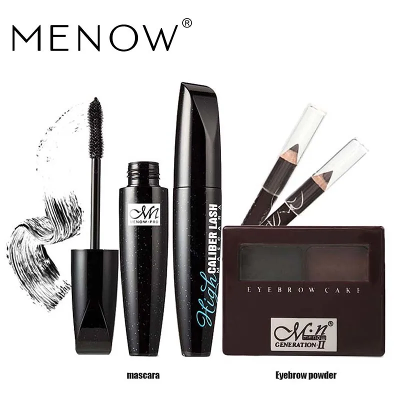 Menow бренд Make Up Set черный Тушь для ресниц Водонепроницаемый толстый длинный замок Цвет и двух Цвет для бровей porwder пояс подарки два Подводка для глаз 5398
