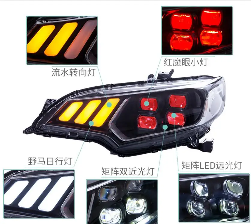 Car Headlights 2014 2015 2016 2017 For Honda Fit Headlamp DRL Lens Double Beam of 4 LED Red Angle Eye Style | Автомобили и