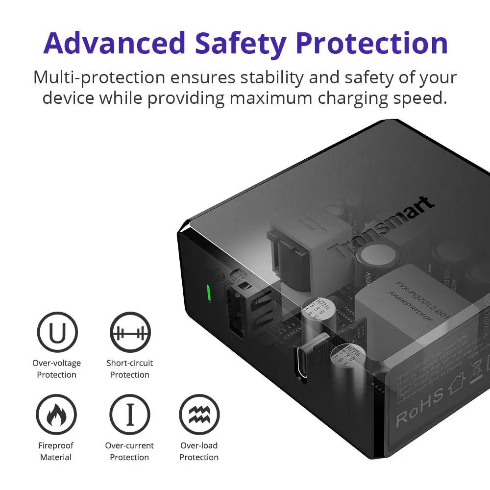 Tronsmart WCP03 57W USB настенное зарядное устройство PD 3 0 быстрое Широкая совместимость и