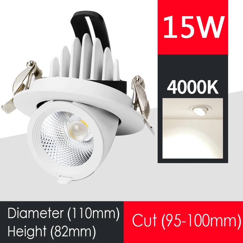 Dimmable Светодиодный точечный светильник со слоном в носу, встраиваемый потолочный светильник COB, светильник для гостиной, коридора, магазина одежды, осветительные приборы - Испускаемый цвет: 15W --- Nature White