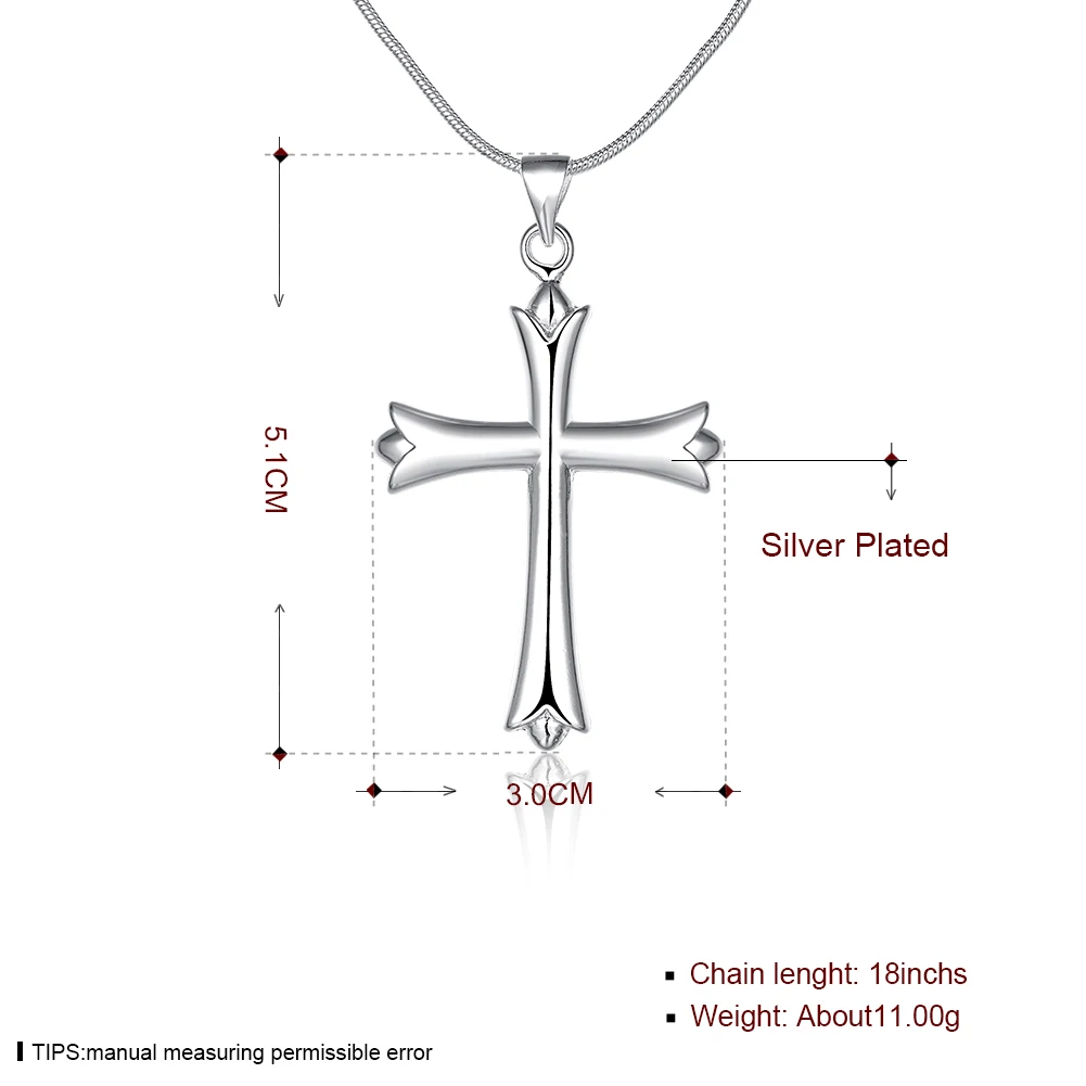 

Men's Cross Necklace Silver-color 18inch Snake Chain Fashion Jewelry Charms Pendants