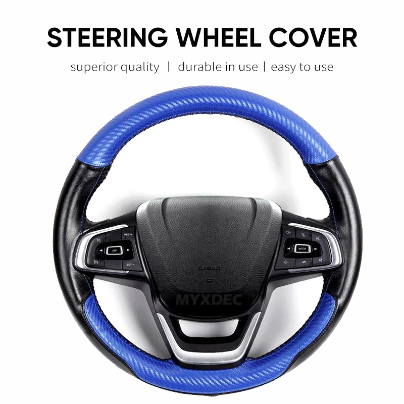 Sport Design Carbon Fiber Genuine Soft Leather Steering Wheel Cover DIY Handmade Case Needles Thread Car Styling Diameter 38cm | Автомобили