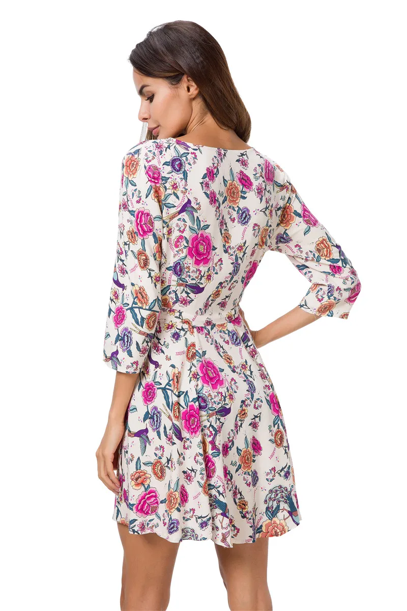 Женское Хлопковое платье с V образным вырезом рукавом 2018 и поясом|women cotton dress|dress
