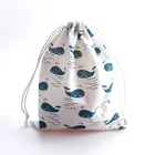 Новинка, 10 шт.лот, 14*16 см, мультяшный дельфин, хлопковая ткань, сумки для путешествий, сумки для хранения, сумка для хранения, милая конфетная Хлопковая Сумка на шнурке, подарочная сумка