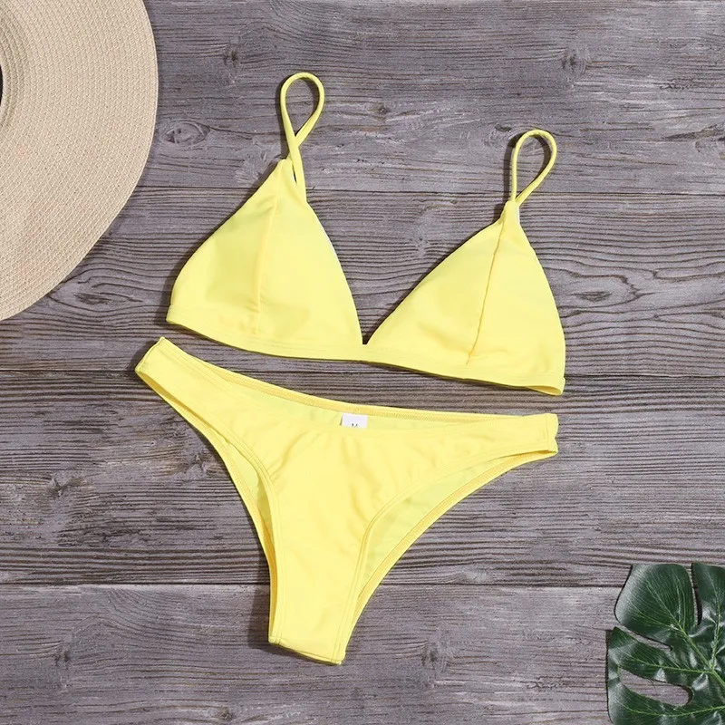 Sexy High Cut Bikinis Set Women Solid Brazilian Halter Top Swimsuit Backless Swimwear Summer Female Bathing Suit Beach Wear |