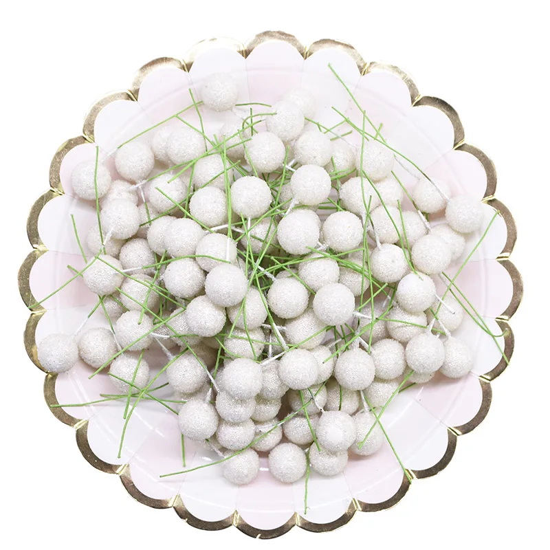 white 20 шт. Мини Искусственные пластиковые фрукты, искусственные цветы, морозное стекло, ягоды, тычинки, вишня, сделай сам, букет для вечерние украшения на Рождество - Цвет: white