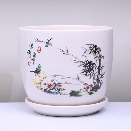 Chinese flower pot ceramic hanging orchid indoor balcony personality creative simple green plant basin with tray | Дом и сад