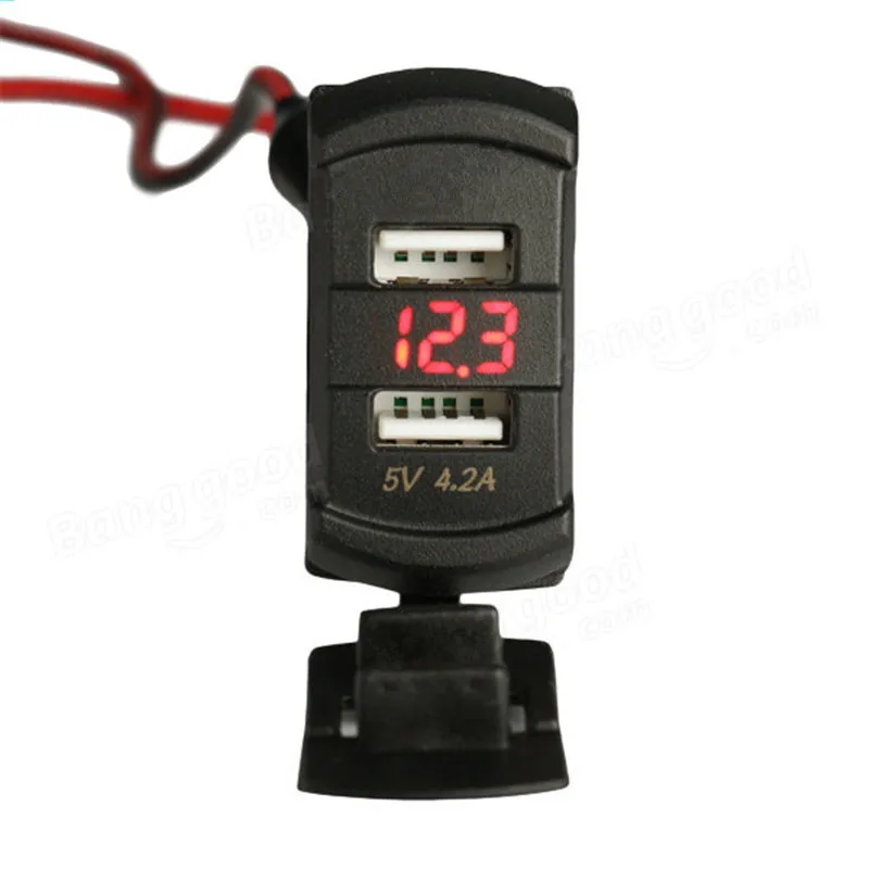 Красный Светодиодный 12 В 4.2A Moto с двумя портами 2USB адаптер питания зарядное устройство разветвитель вольт метр измеритель напряжения переключатель панель прикуривателя - Название цвета: Красный