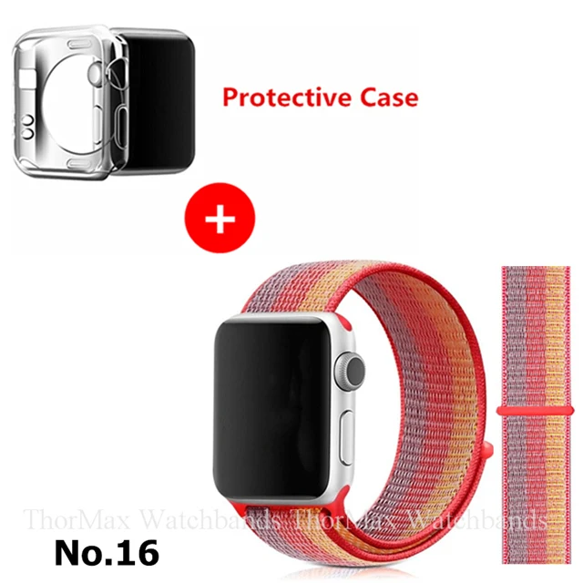 16-Red Stripe Ремешок для Apple Watch Series 4 3 2 1 38 мм 42 мм нейлоновый мягкий дышащий браслет сменный ремешок Спортивная петля для iwatch 4 40 мм 44 мм - Цвет ремешка: 16-Red Stripe