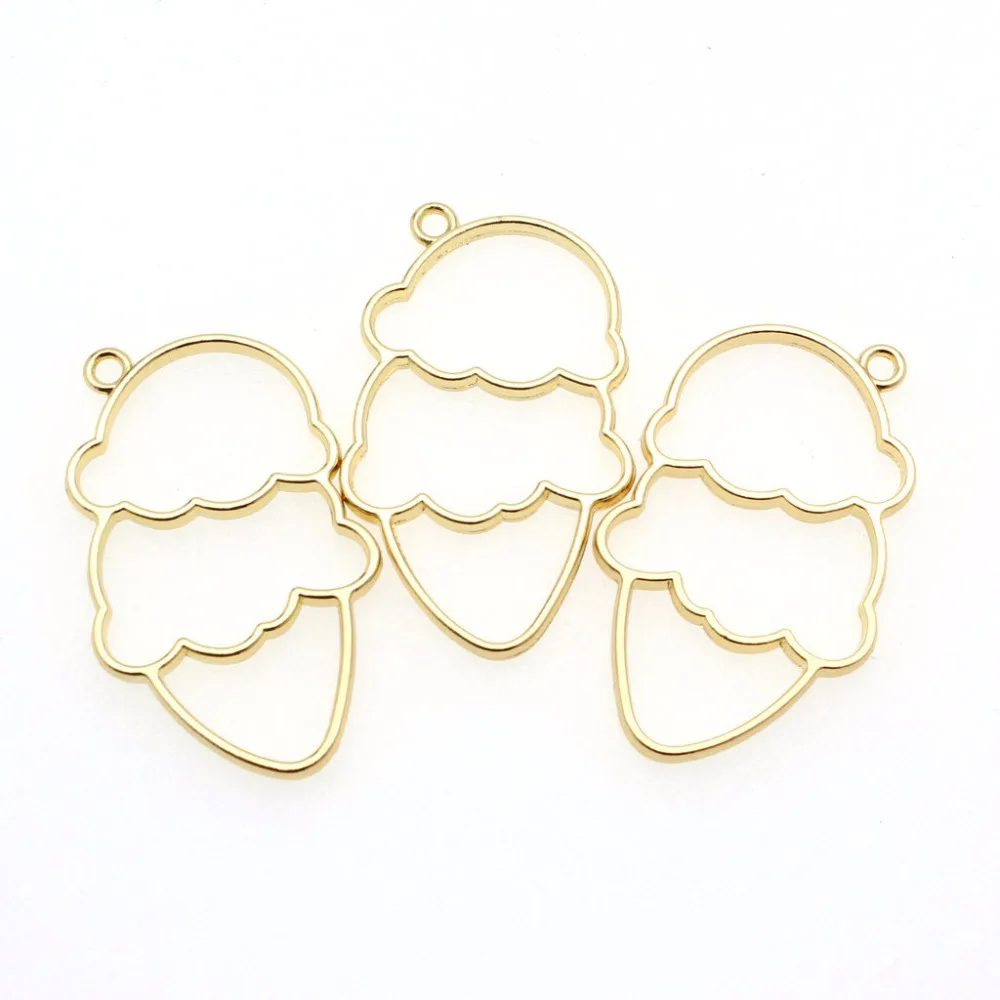

6 pcs Cupcake Magic Wand Open Bezel Charm UV Resin Crafts Girl Ice cream Pendant Jewelry