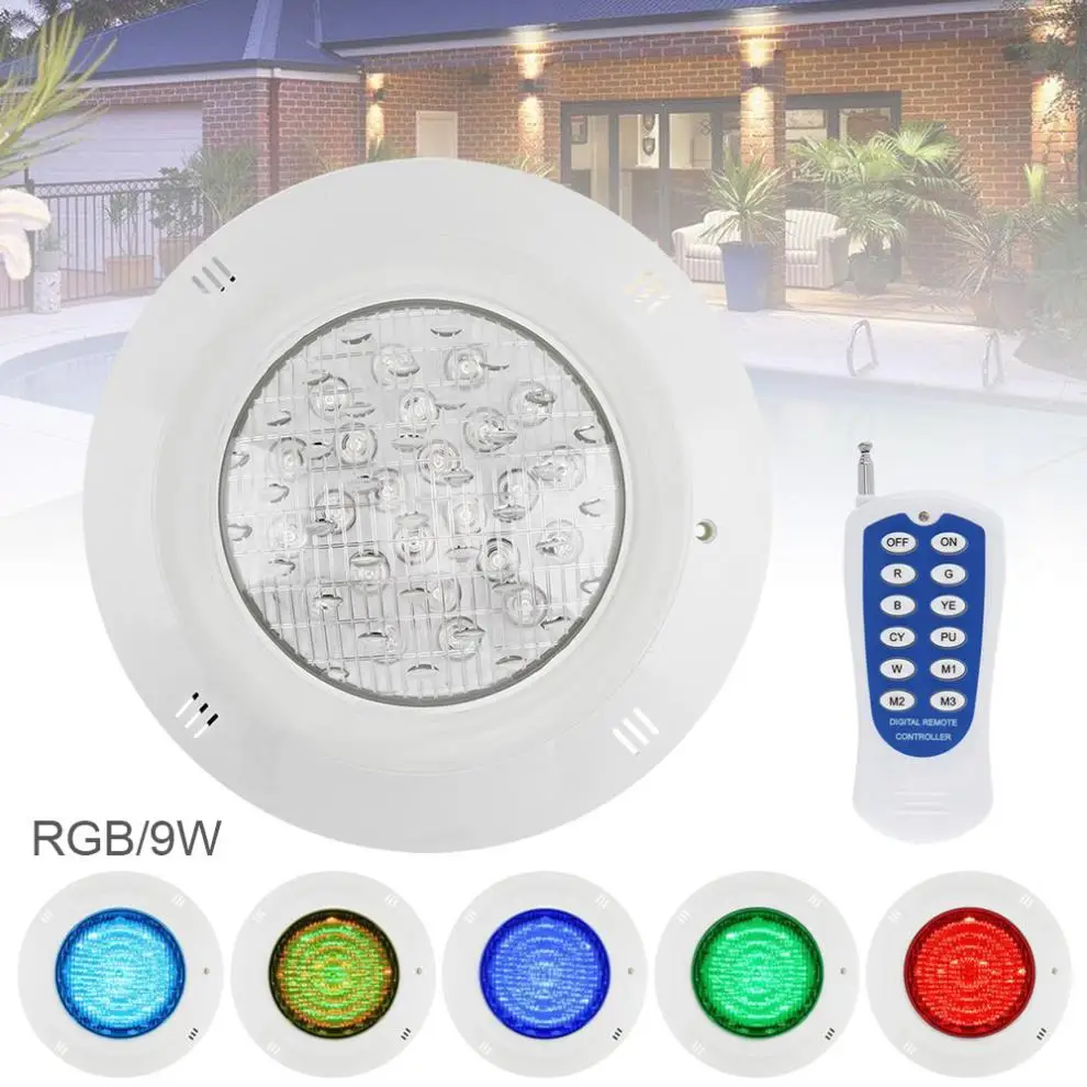 9 LED 12V 9W RGB 3000K Remote Control Wall-mounted Waterproof Light Underwater Multi-Color Light for Outdoor / Swimming Pool