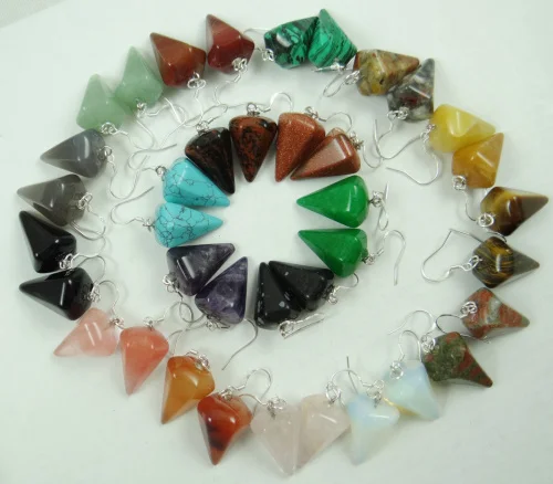 Натуральный камень тигровый глаз бирюза кварцевый кристалл опал маятник серьги