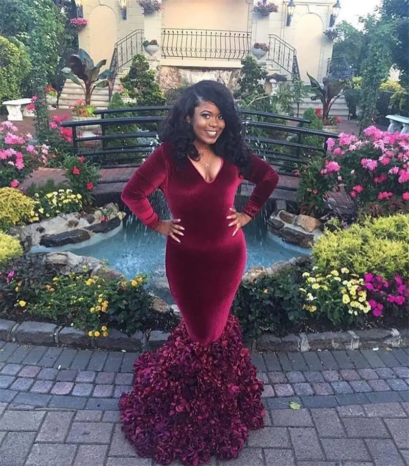 Бургундия Бархат Платья Выпускного Вечера 2017 Сексуальная Черная Девушка с