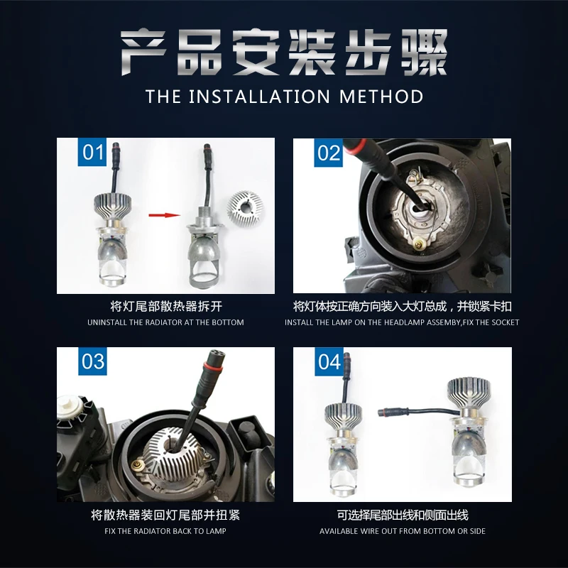 

2Pcs R8 Car H4 HS1 9003 HB2 LED Headlight Bulbs Spot Light with Mini Projector Lens 12V 5500K Warm White Fanless Easy Install