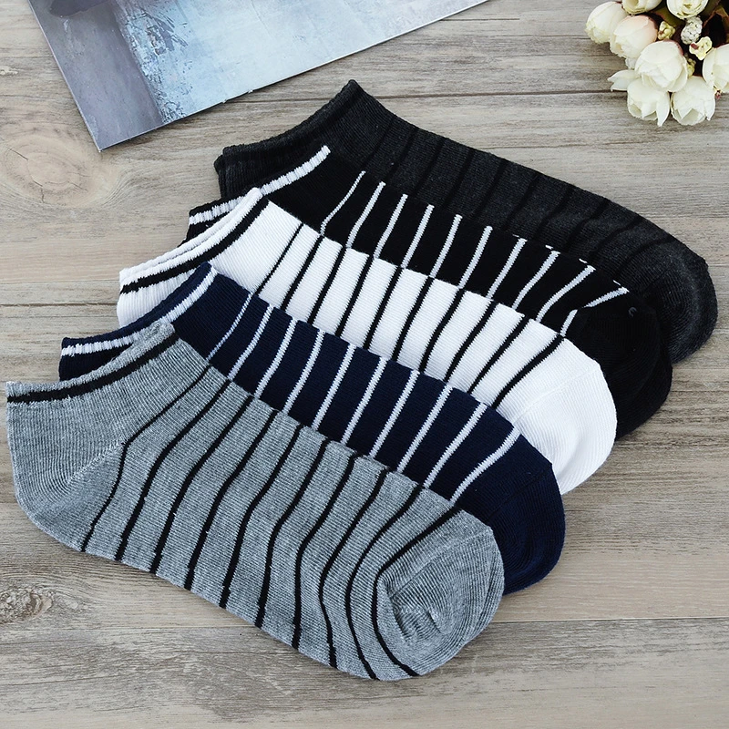 

5 Pair Low Cut Men Sports Socks Striped Sport Socks For Male Breathable Non-slip Boat Socks 5 Colors D0369