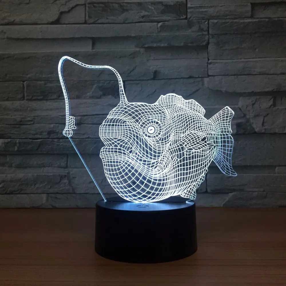 Модель в виде рыбы светодиодный светодиодная 3D лампа с дистанционным сенсорным
