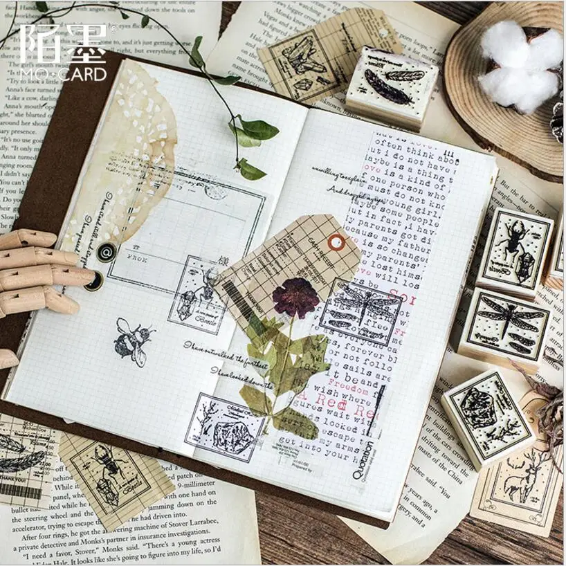 1 шт. винтажная серия окаменелостей насекомых деревянный резиновый штамп сделай