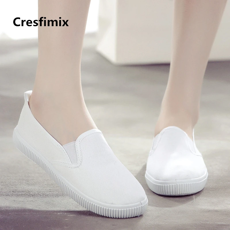 Cresfimix женская обувь модные удобные Белые слипоны на плоской подошке Женская