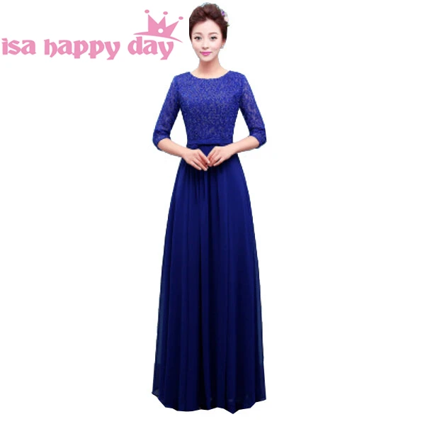 

princess long blue floor length o neck party evening dress without train 2020 new arrival formal dresses with half sleeves H3765