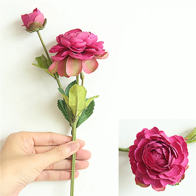 Rose Red Свадебные украшения 2 головы ранункулус asiaticus Искусственные цветы Свадебные шелковые цветы банкетные украшения для вечеринки сделанные своими руками - Цвет: Rose Red